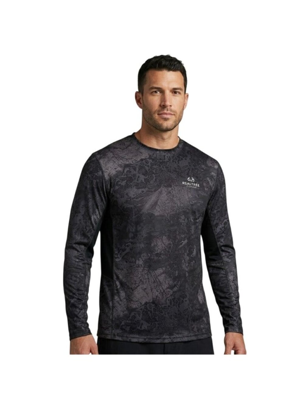 Realtree Mens Fishing T-Shirt Medium Gray Camo Long-Sleeve Performance Shirt